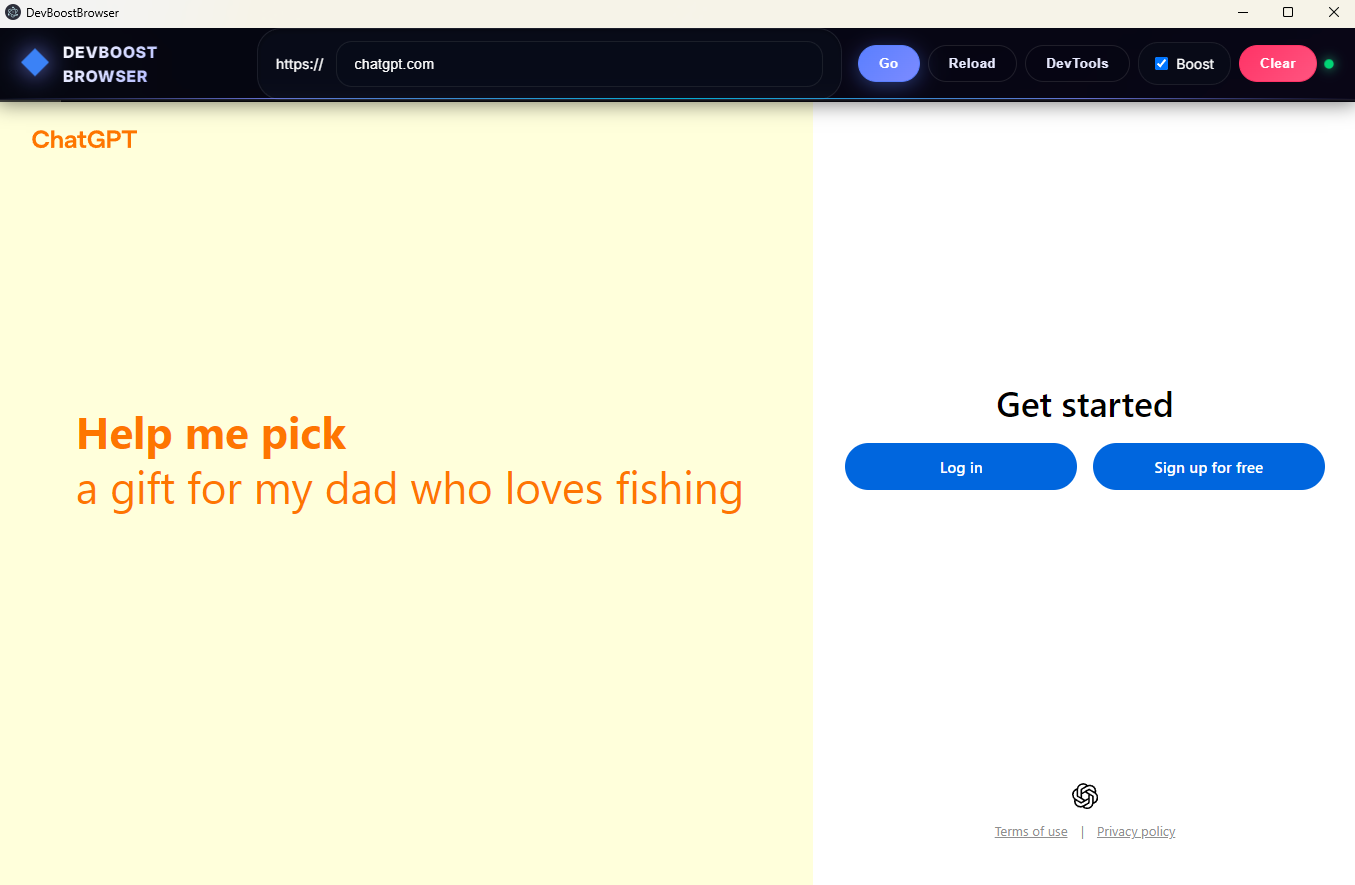 DevBoostBrowser UI